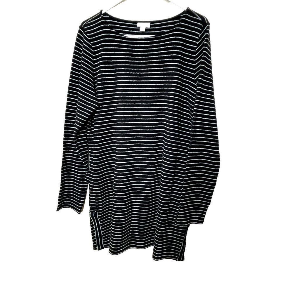 J. Jill Size LT L Tall Black White Striped Shirt Tunic Top Cotton Long Sleeve